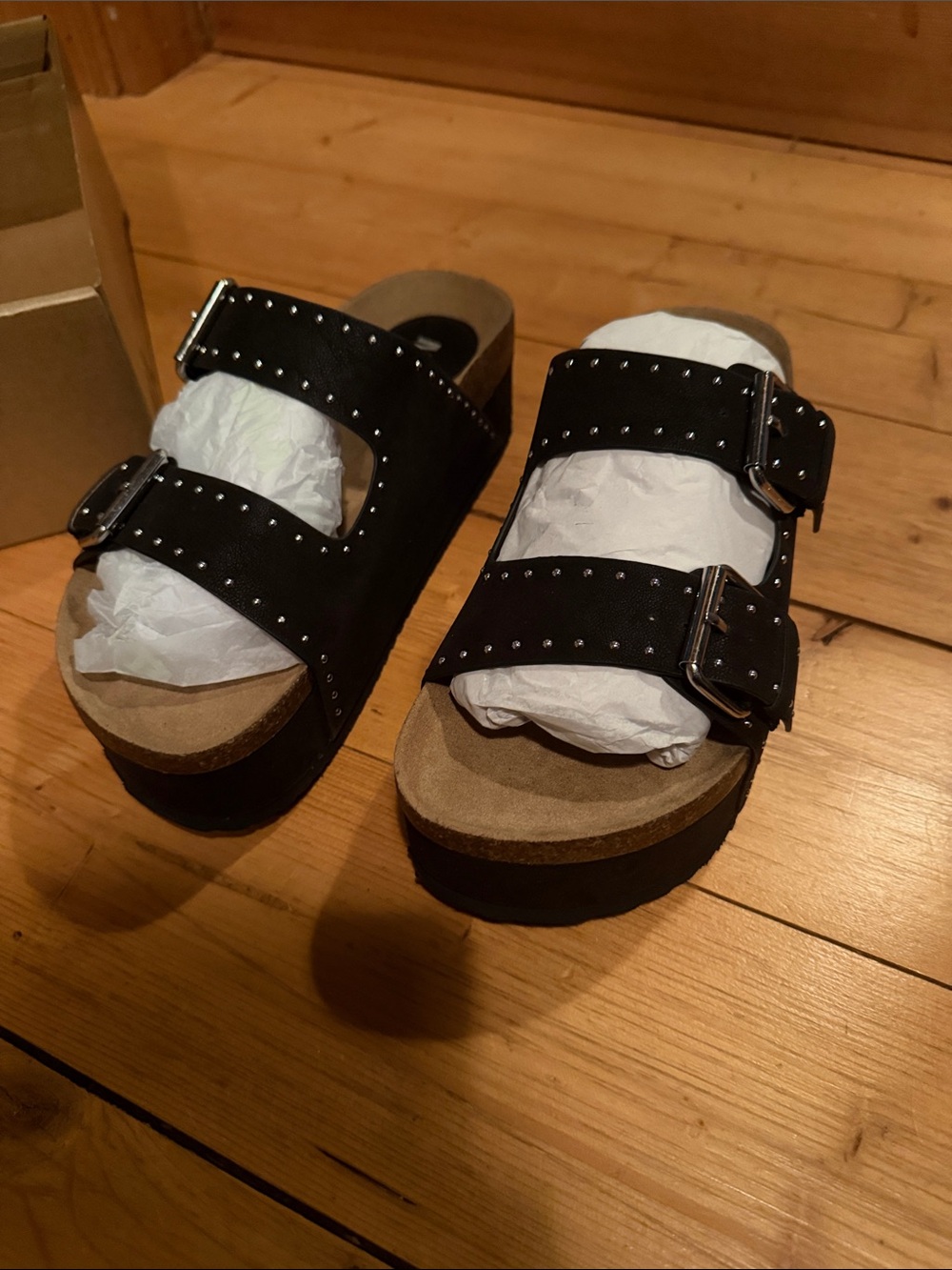 Mia Studded Double Buckle Slide Sandals - Black